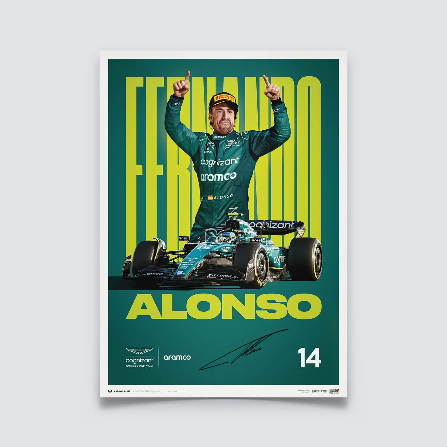 Signed by Fernando Alonso | 2023 Aston Martin Aramco Cognizant Formula One™ Team | Aston Martin Poster