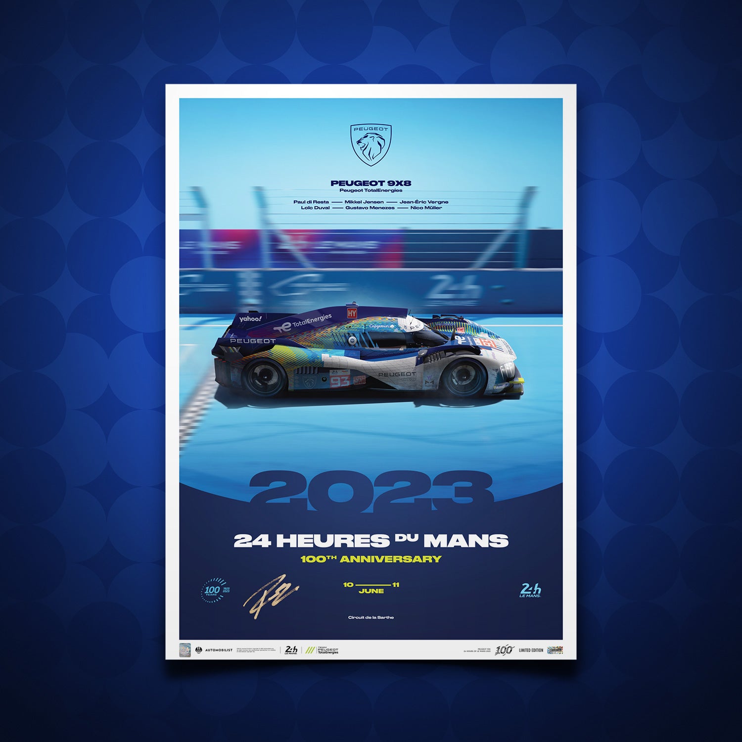 Signed by Paul di Resta | 2023 Peugeot 9X8 | 100th Anniversary 24h Le Mans Poster