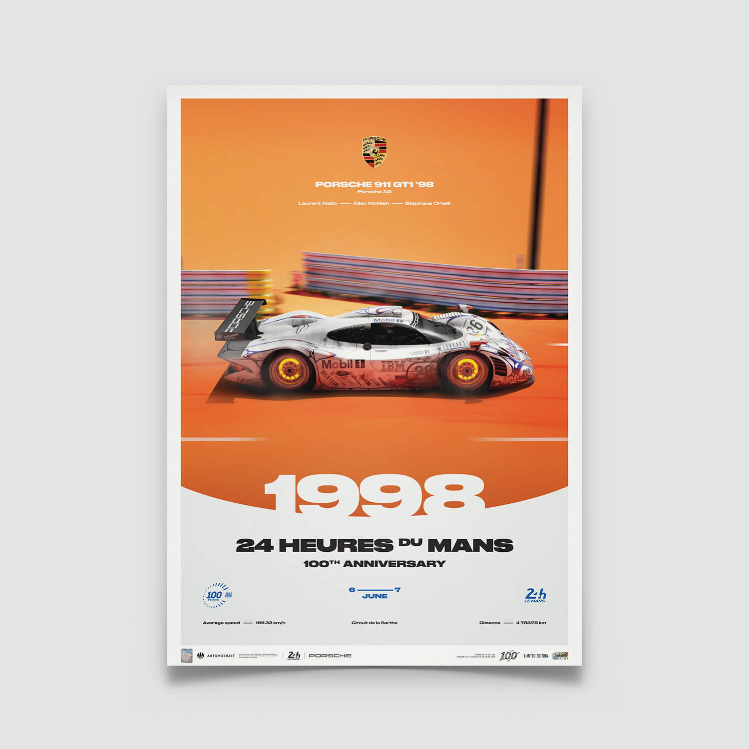 Poster | Porsche 911 GT1 - 24H Le Mans - 100th Anniversary - 1998