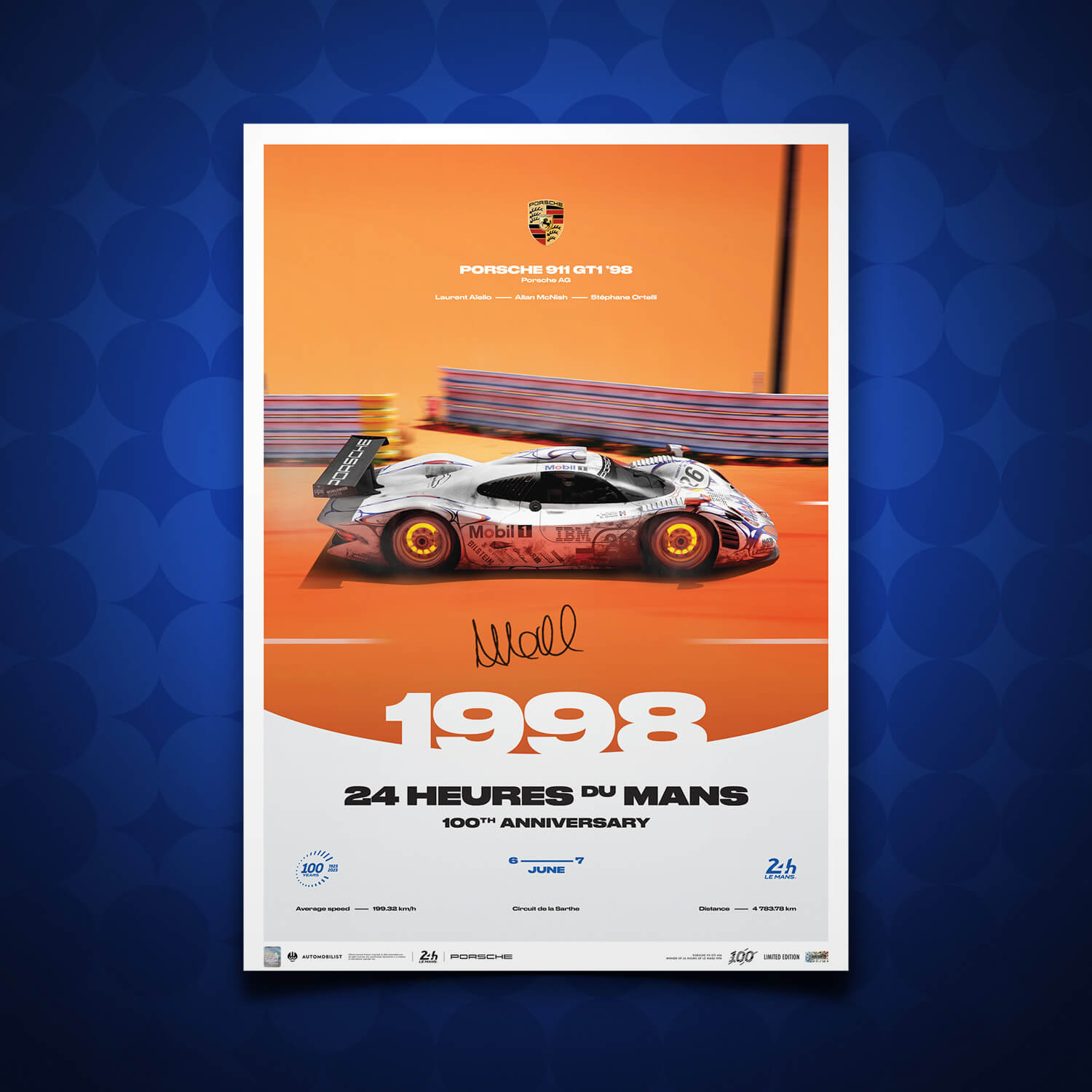 Signed by Allan McNish | 1998 Porsche 911 GT1 | 100th Anniversary 24h Le Mans Poster