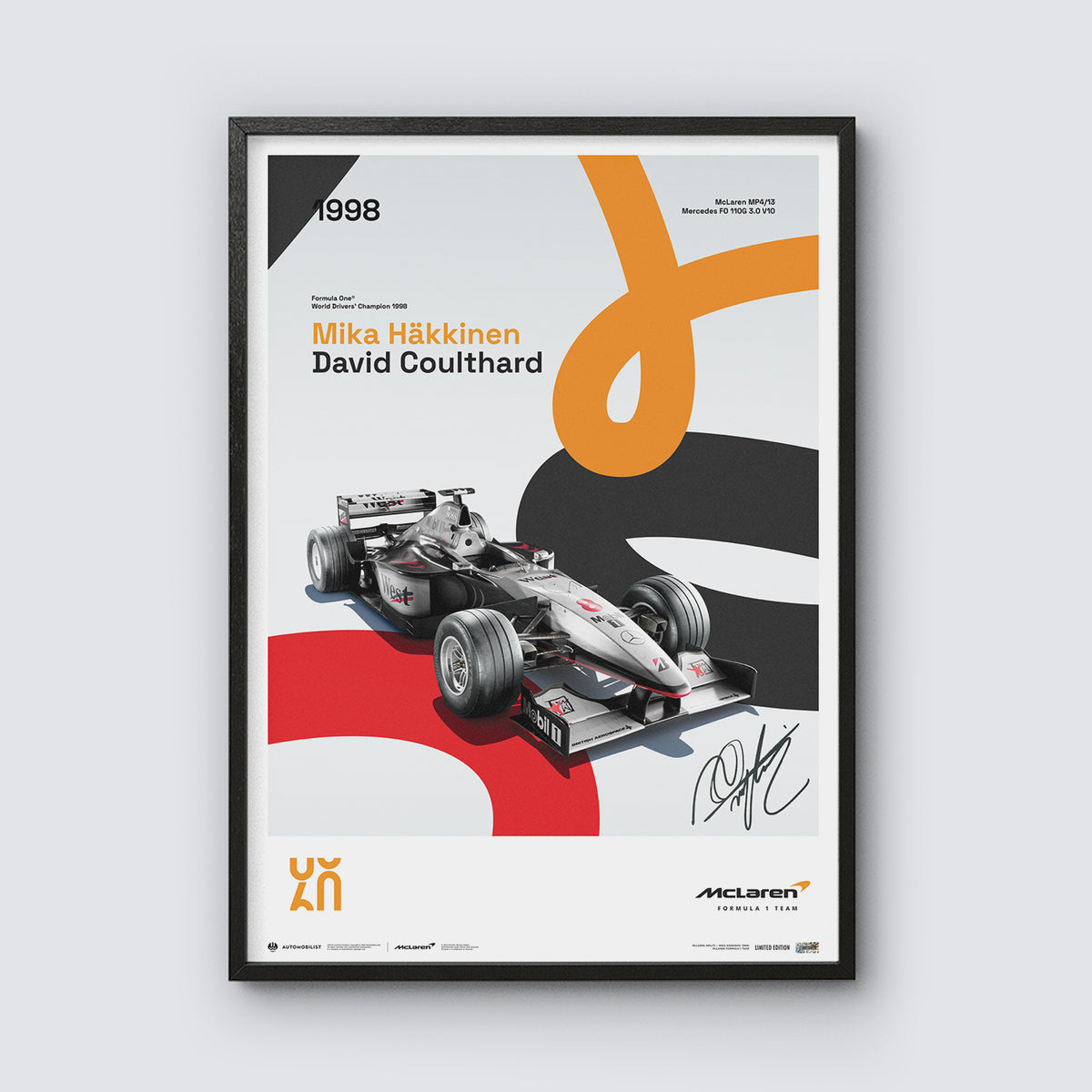 McLaren Racing MP4/13 | 1998 60th Anniversary | Signed Poster by Mika Häkkinen