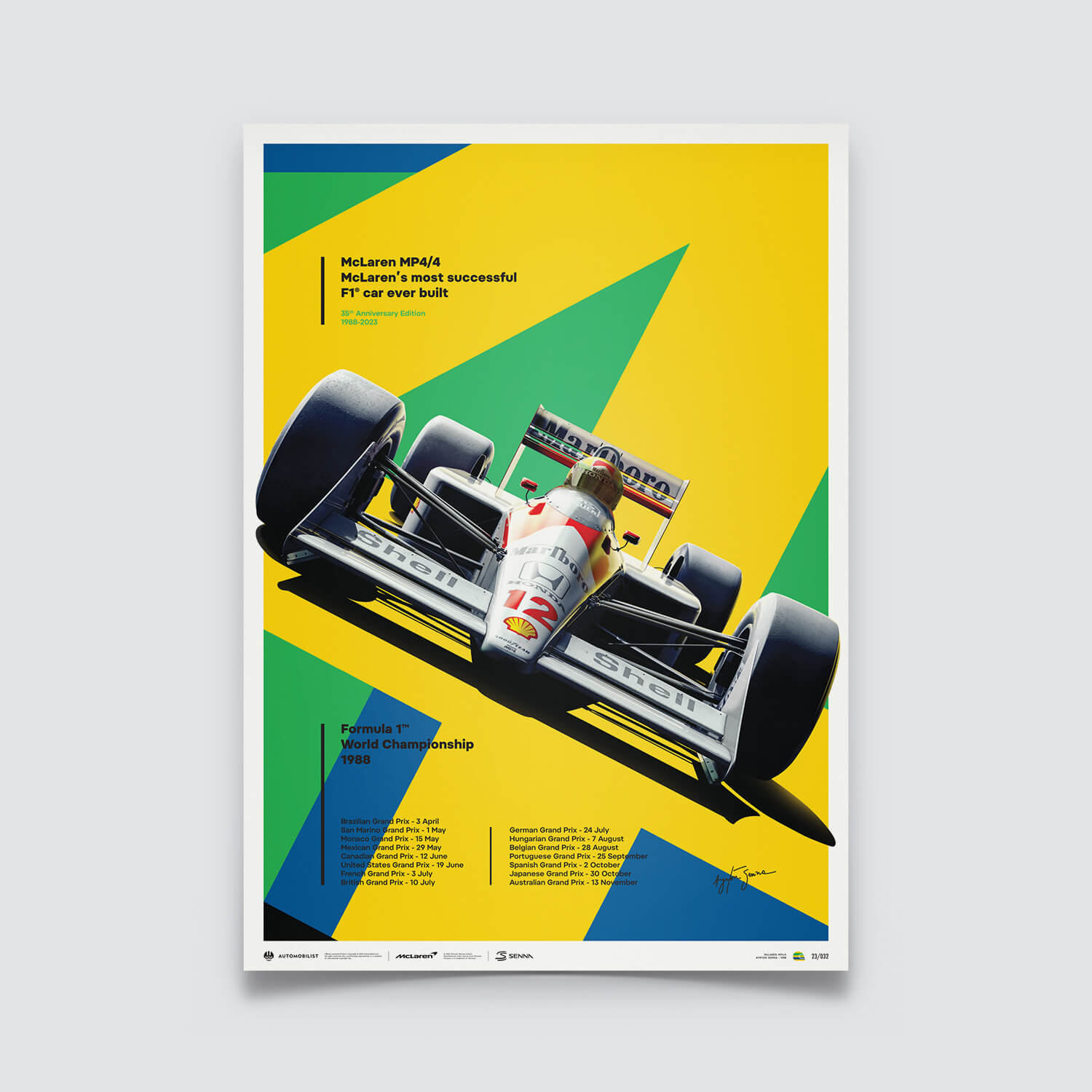 Ayrton Senna | 1988 35th Anniversary San Marino GP | McLaren MP4/4 Poster