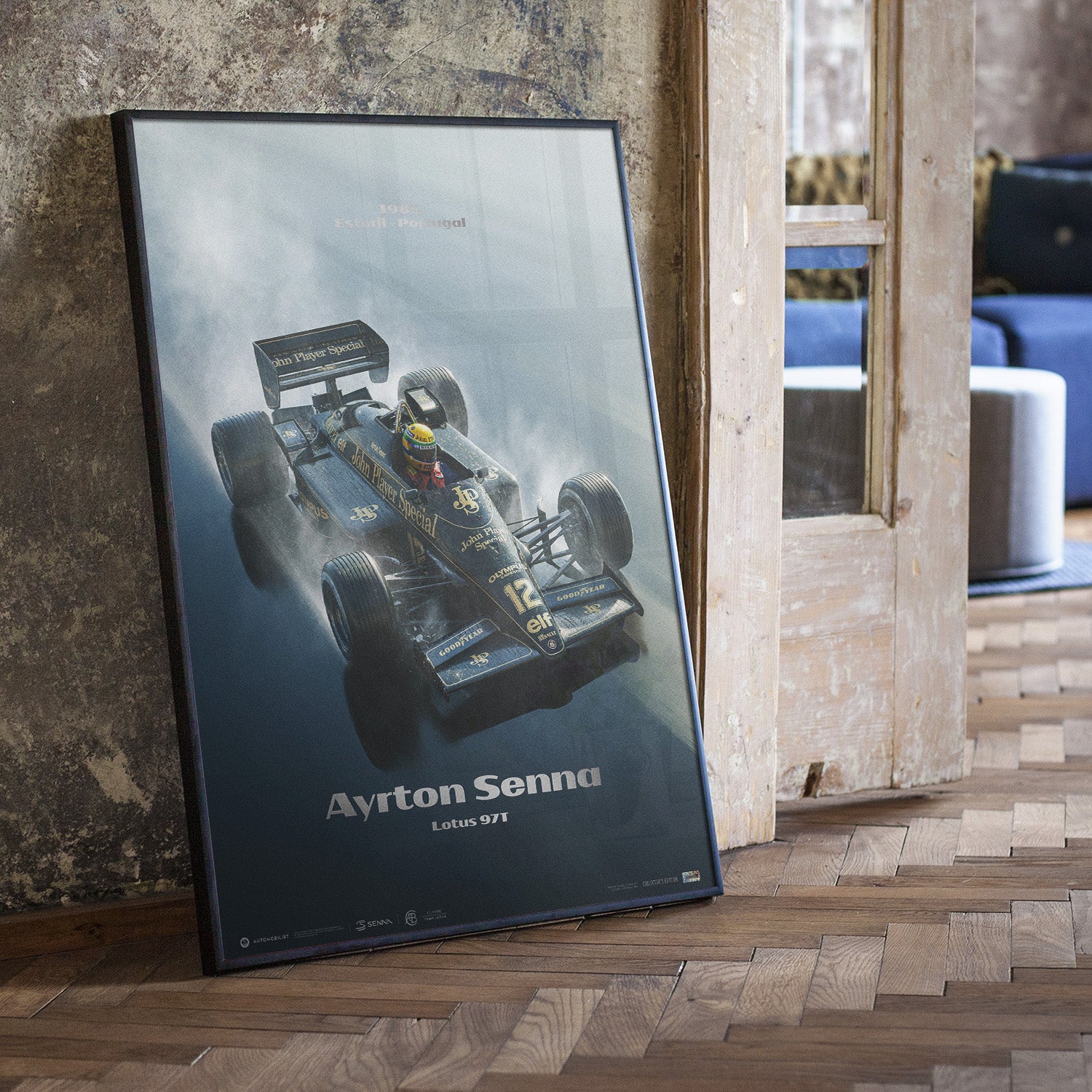 Ayrton Senna | 1985 Rainmaster 40th Anniversary Estoril Silver | Collector's Edition Lotus 97T Poster