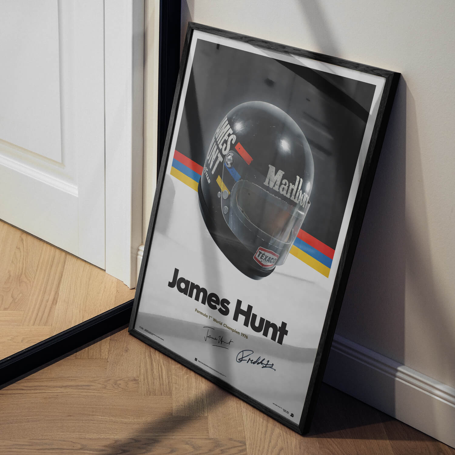 Signed by Freddie Hunt | 1976 James Hunt Helmet | James Hunt Poster
