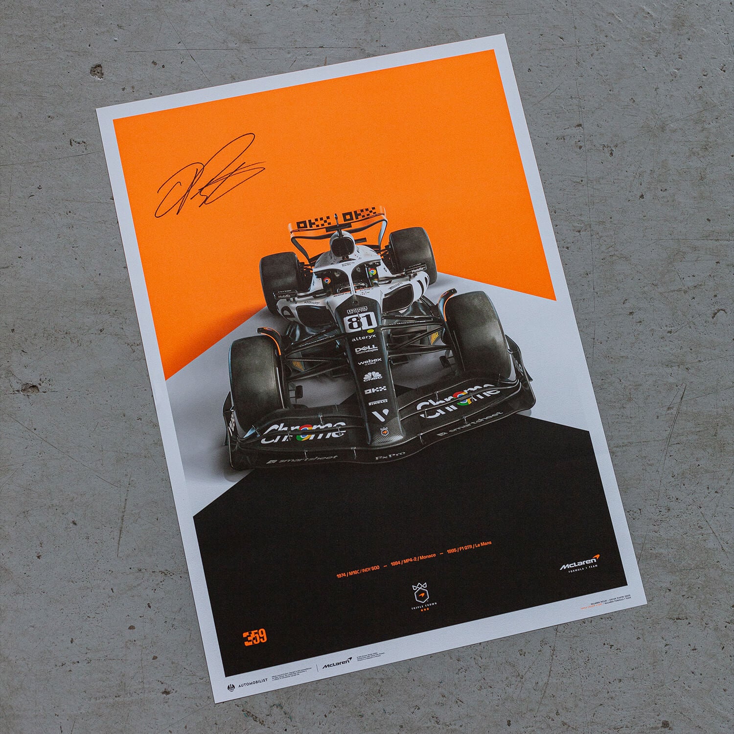 Oscar Piastri | 2023 The Triple Crown Livery 60th Anniversary | Signed McLaren Formula 1 Team Poster