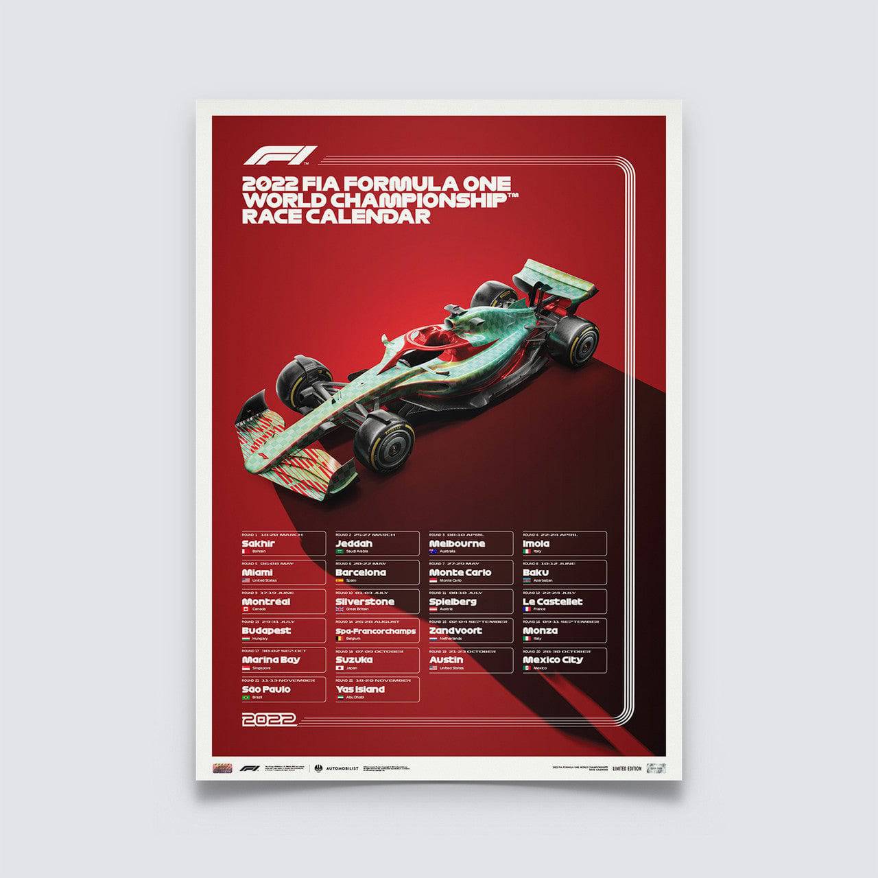 2022 FIA Formula 1® World Championship Race Calendar | Limited Edition