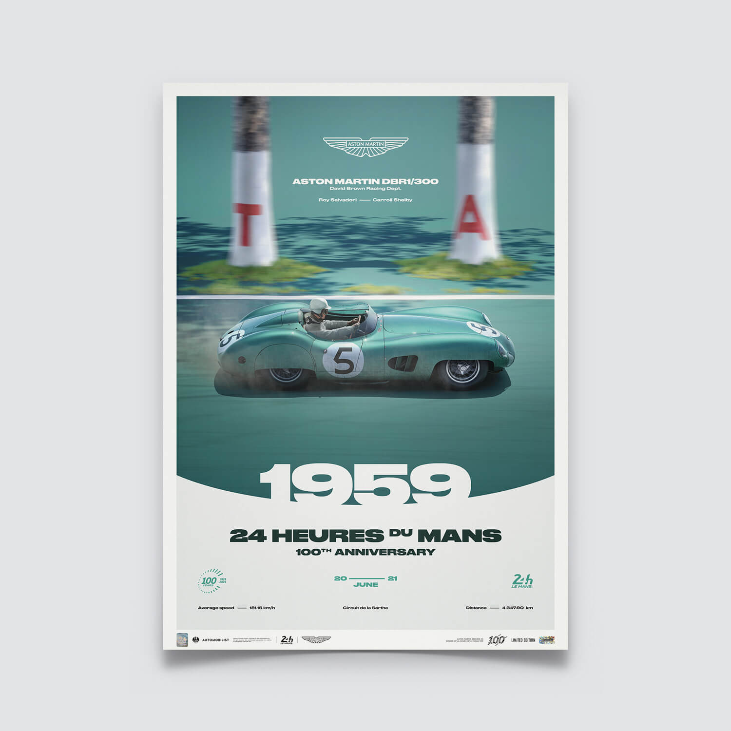 Aston Martin DBR1/300 | 1959 100th Anniversary | 24h Le Mans Poster |  Automobilist