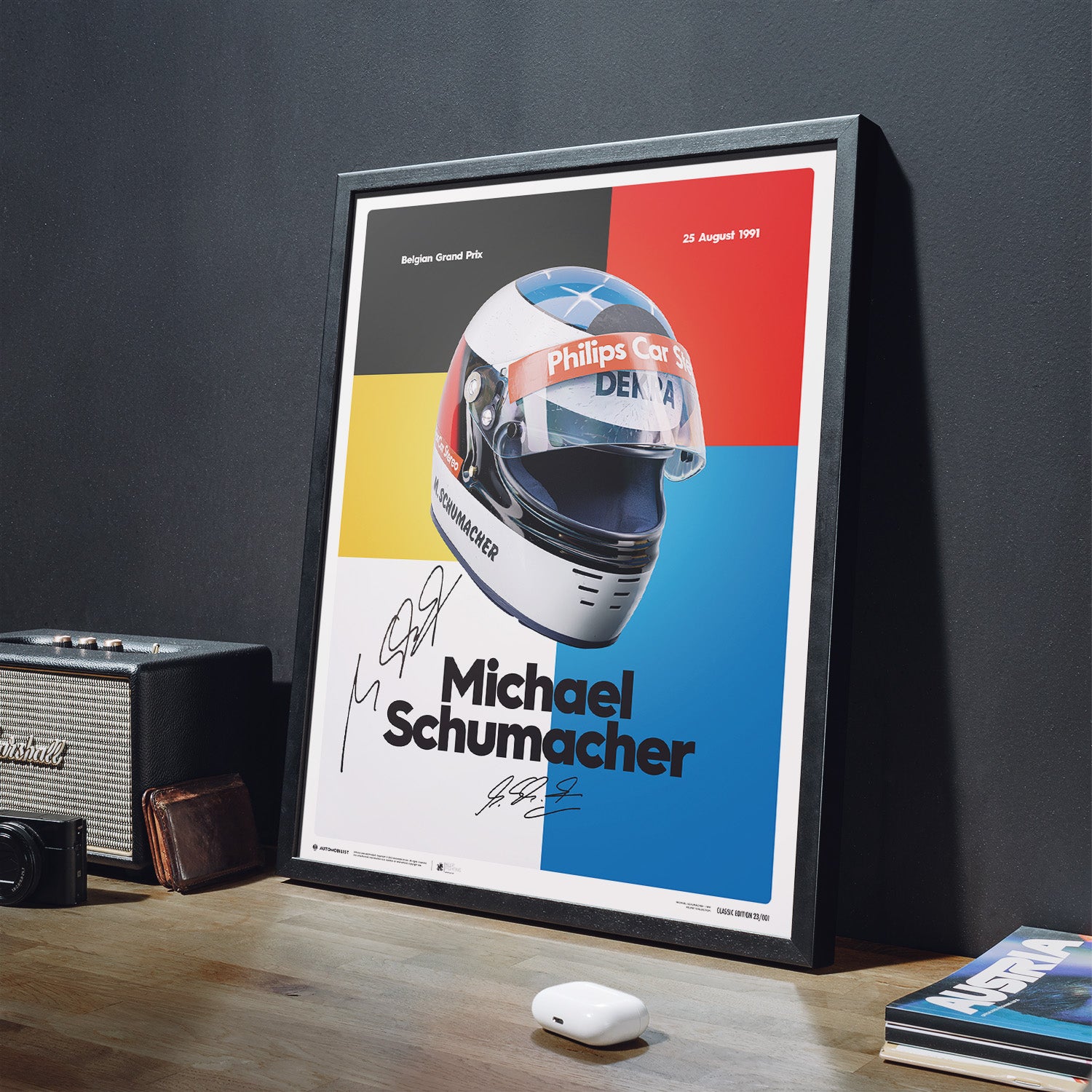 Signed by Mick Schumacher | Michael Schumacher | 1991 Helmet | Framed Poster