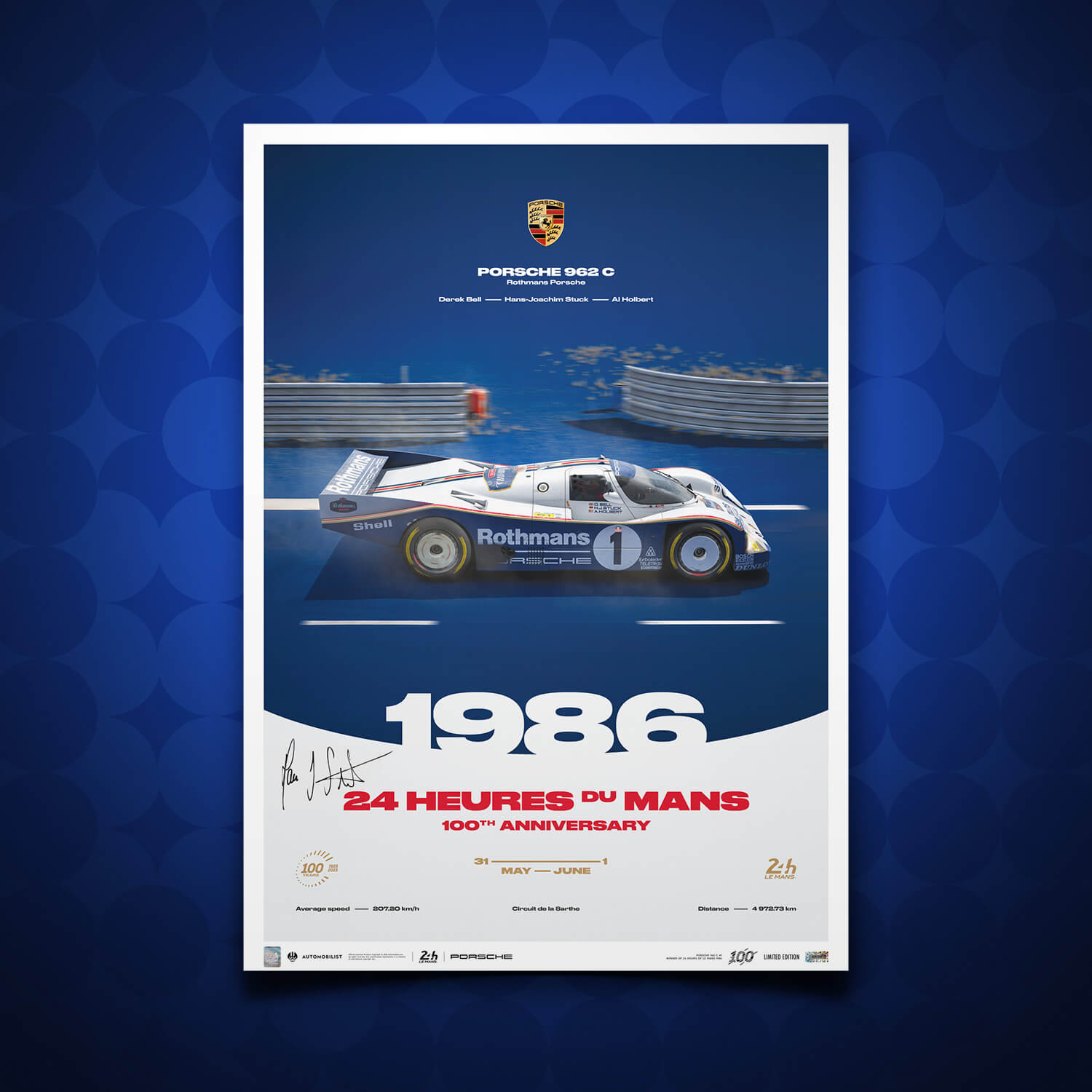 Signed by Hans-Joachim Stuck - Porsche 962 C - 24h Le Mans - 100th Anniversary - 1986