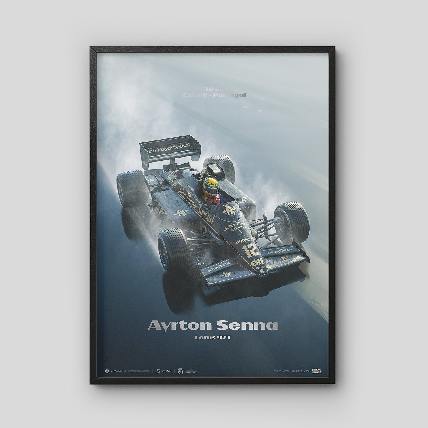 Ayrton Senna | 1985 Rainmaster 40th Anniversary Estoril Silver | Collector's Edition Lotus 97T Poster