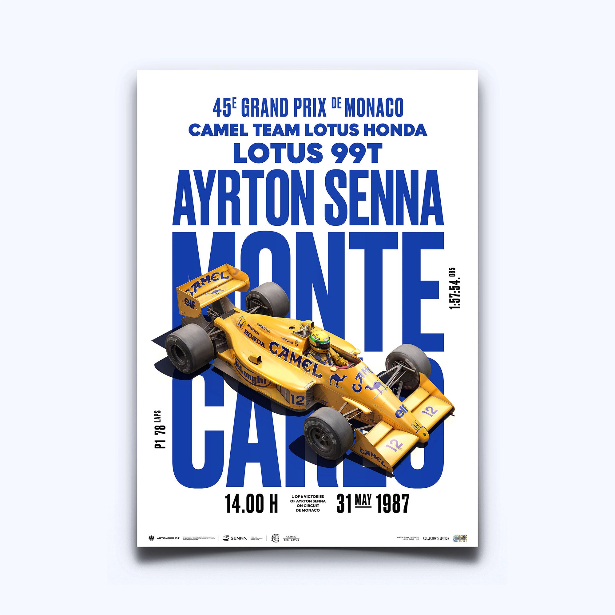 Pre-Framed Poster: Ayrton Senna Classic Team Lotus 99T Monte Carlo | 30 YEARS OF LEGACY | Limited Edition Poster