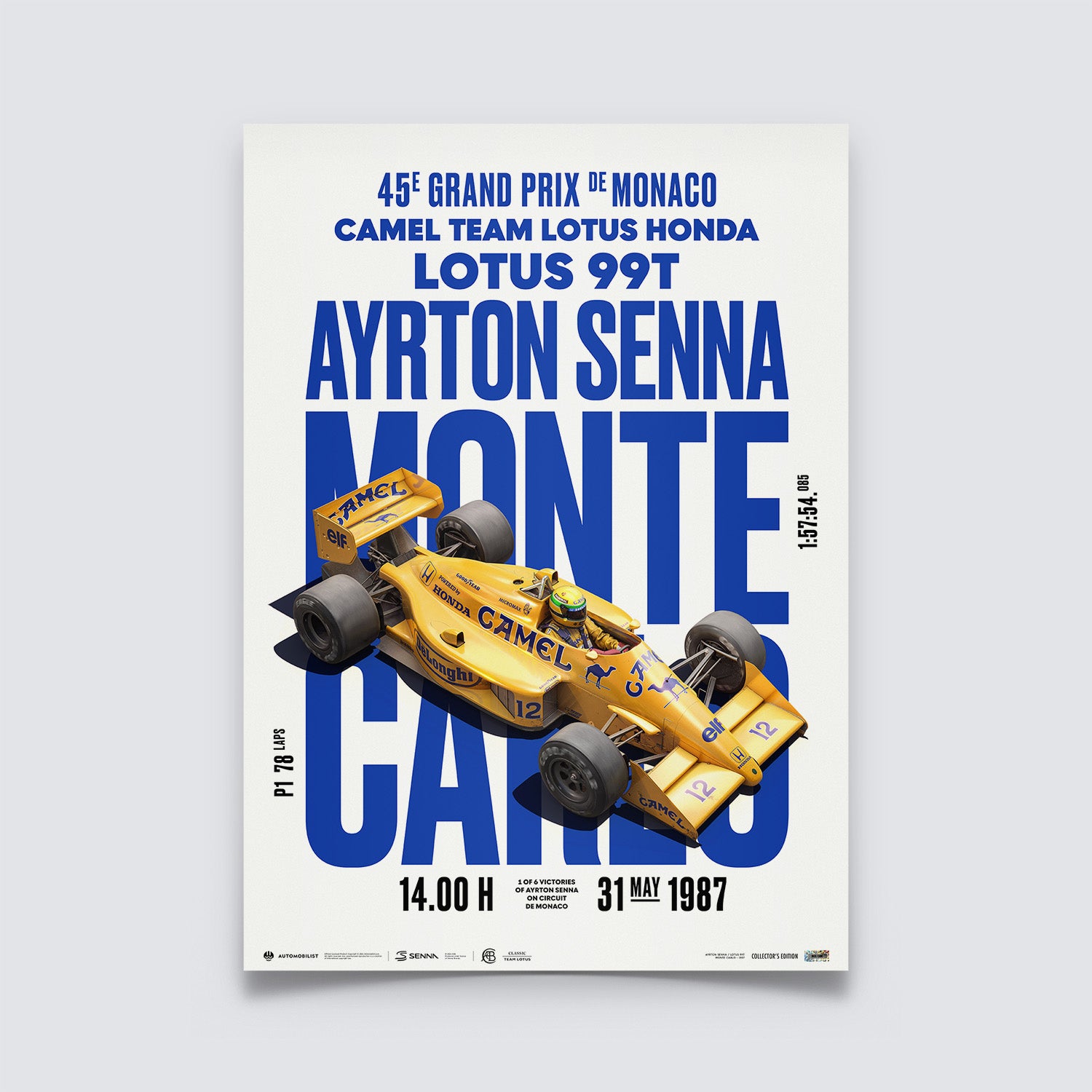 Ayrton Senna Classic Team Lotus 99T Monte Carlo | 30 YEARS OF LEGACY | Limited Edition Poster