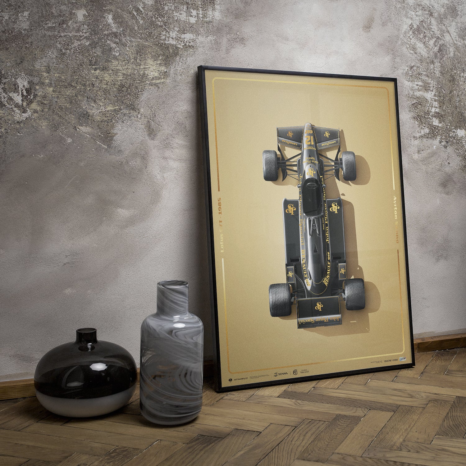 Lotus 97T - Ayrton Senna - Stunning Black - Estoril - 1985 - Gold | Collector's Edition Poster