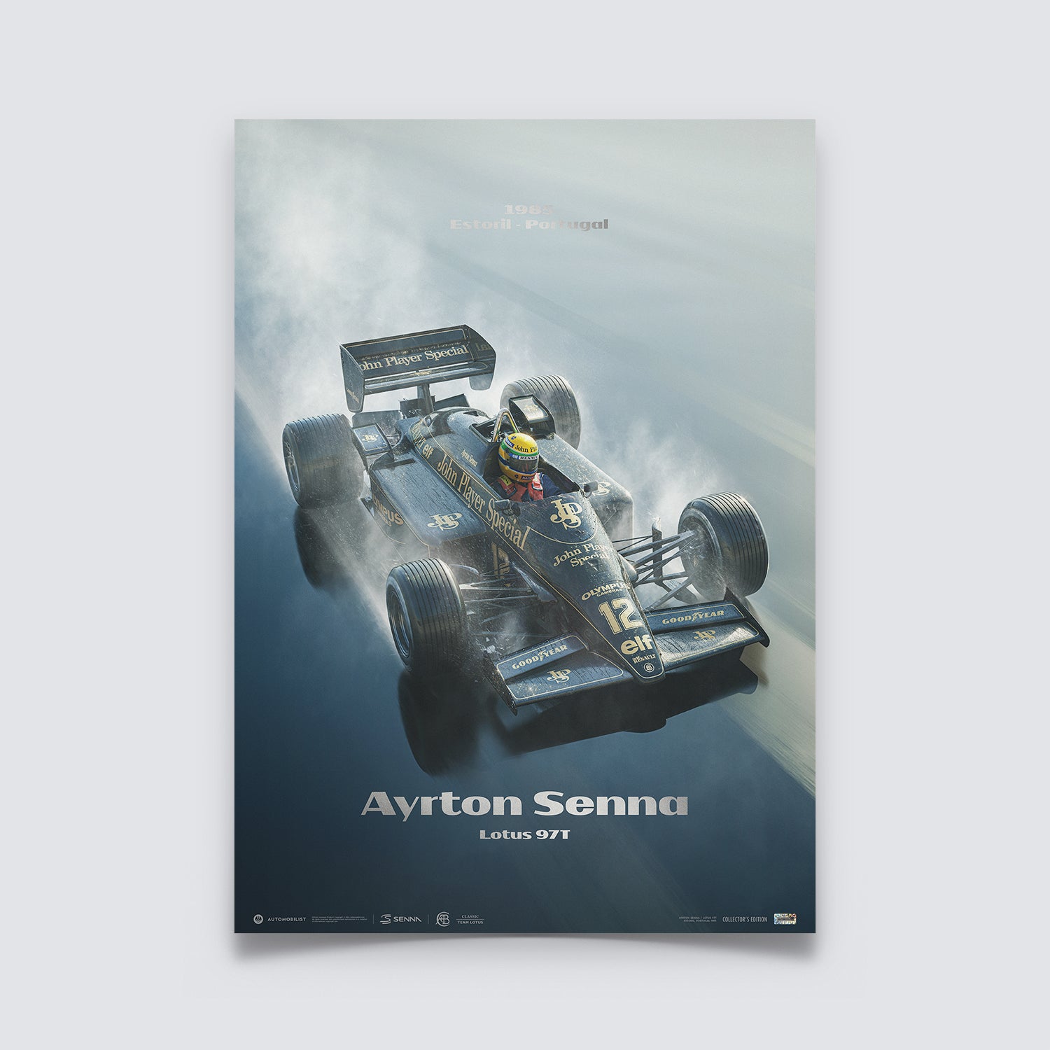 Ayrton Senna | 1985 Rainmaster 35th Anniversary Estoril Silver | Collector's Edition Lotus 97T Poster