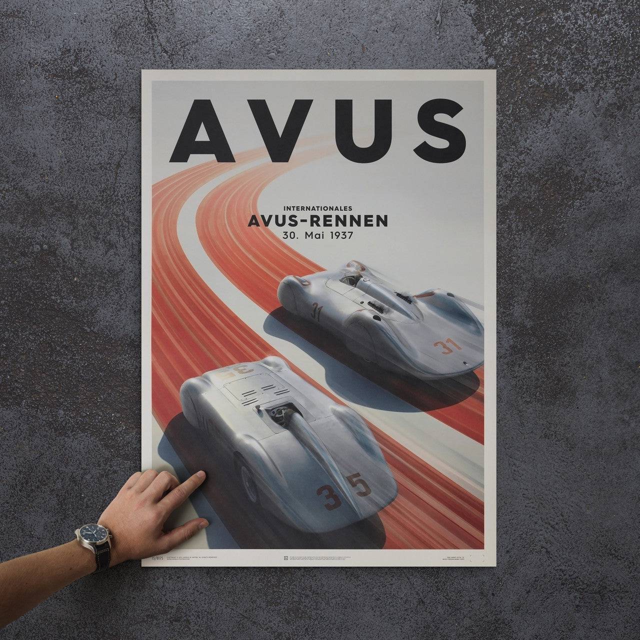 Mercedes Benz & Auto Union  - Silver - Avus - 1937 - Poster