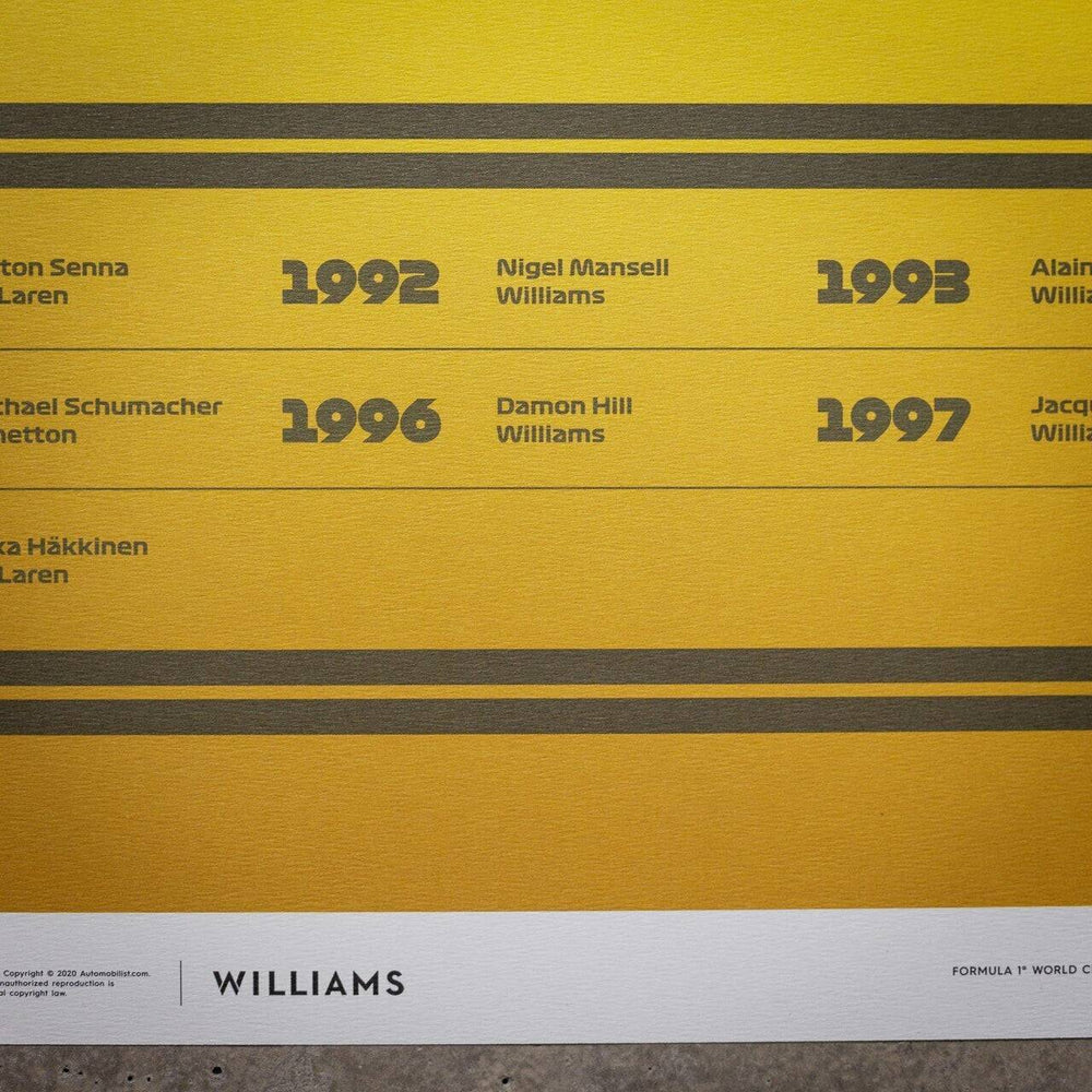 Williams Racing Numbers Formula 1® Decades | Williams 1990s | Unique Numbers Poster | Automobilist