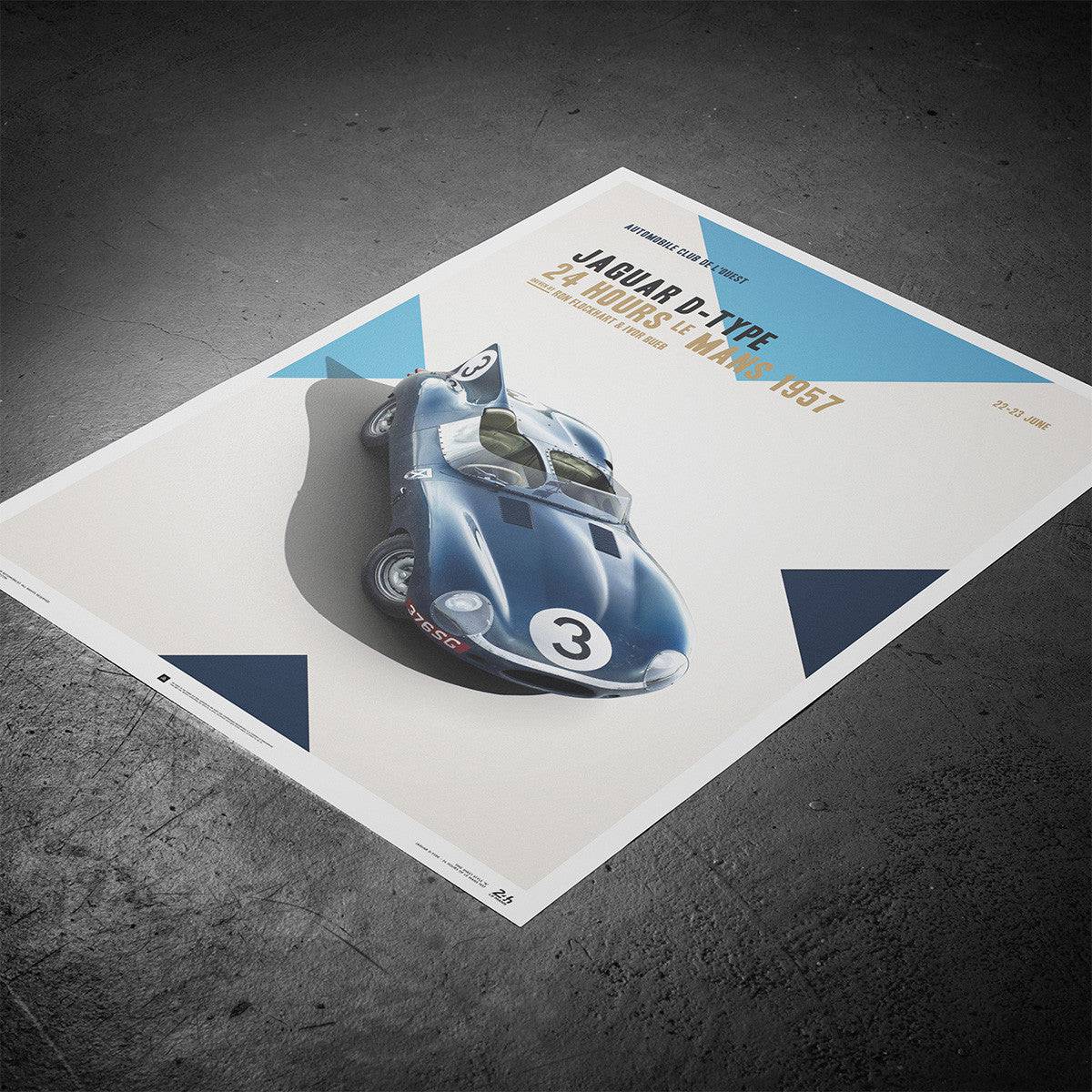 Jaguar D Type - Blue - 24h Le Mans - 1957 - Poster