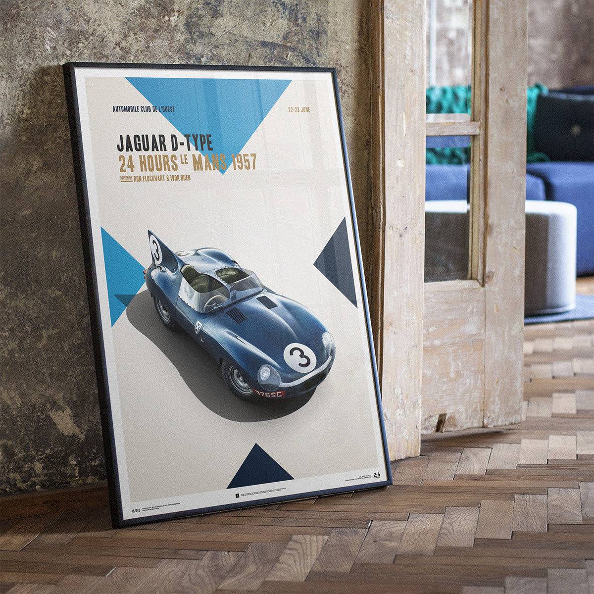 Jaguar D Type - Blue - 24h Le Mans - 1957 - Poster