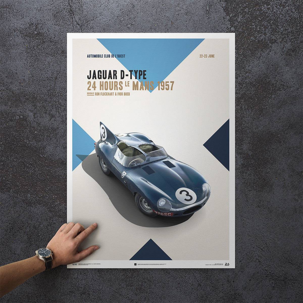 Jaguar D Type - Blue - 24h Le Mans - 1957 - Poster