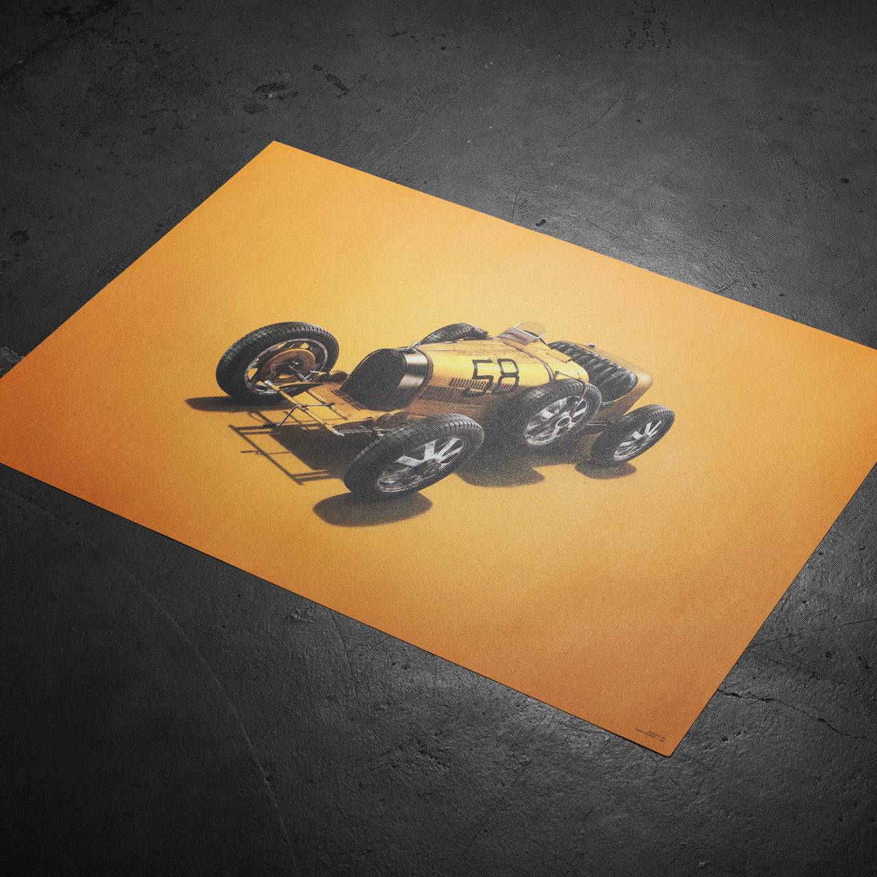 Bugatti T35 - Yellow - Targa Florio - 1928 - Colors of Speed Poster