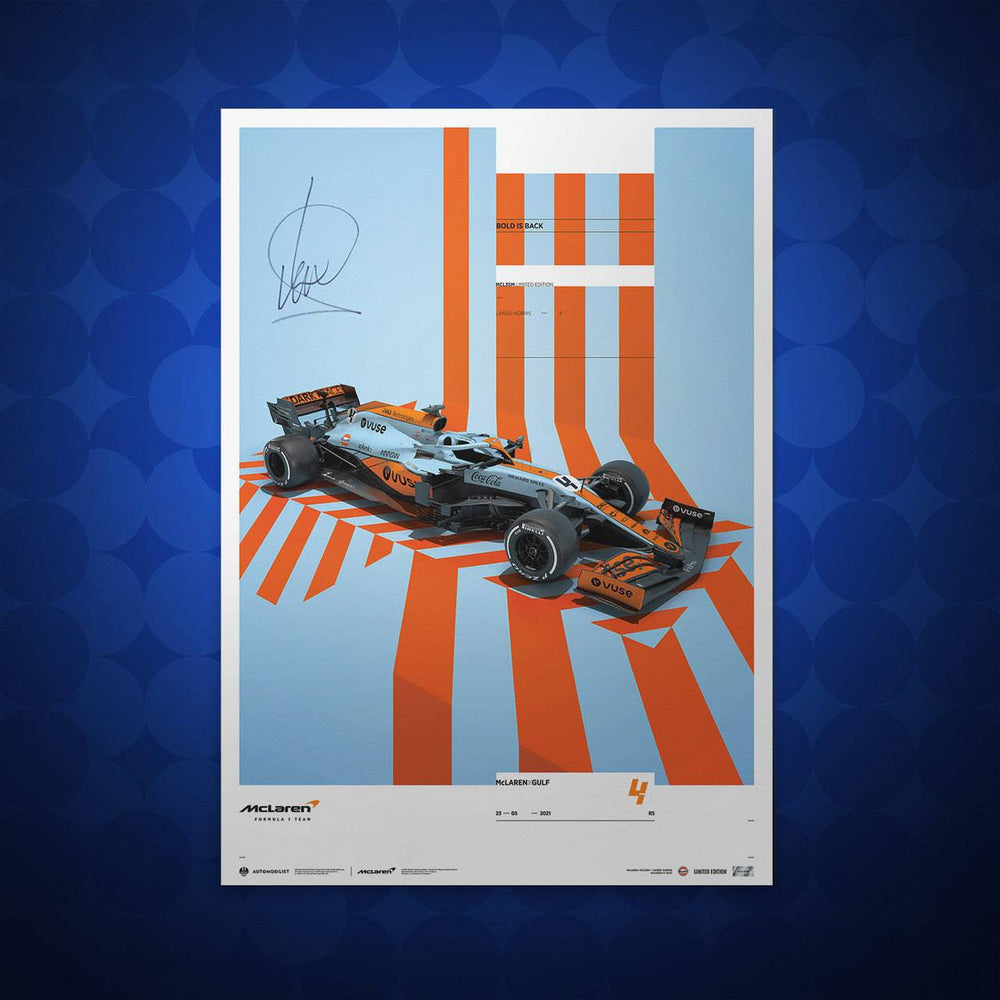 Signed by Lando Norris | 2021 McLaren x Gulf Edition 2 | McLaren Poster ...
