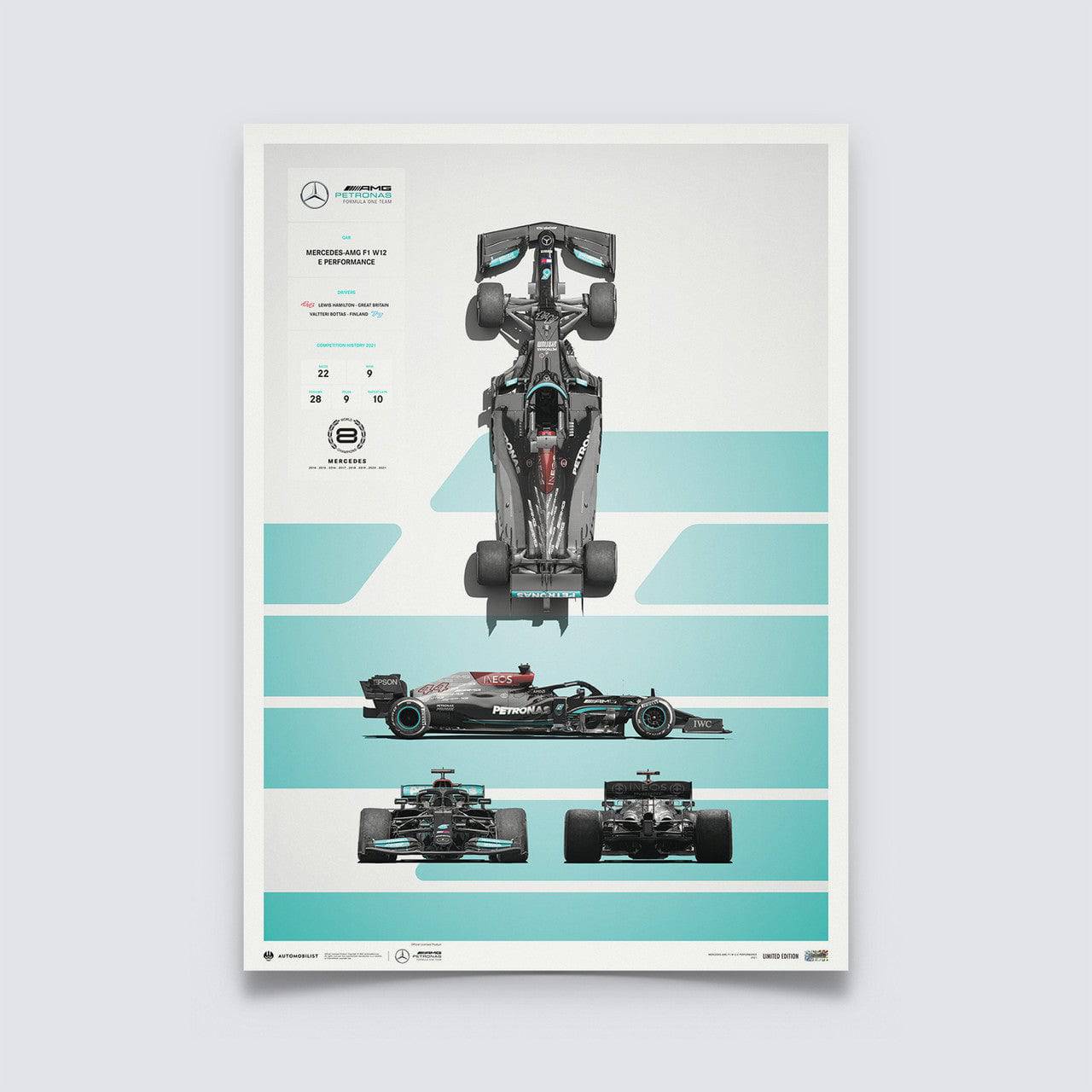 Mercedes AMG Petronas F1 Team F1 W12 E Performance 2021 Blueprint Mercedes Poster