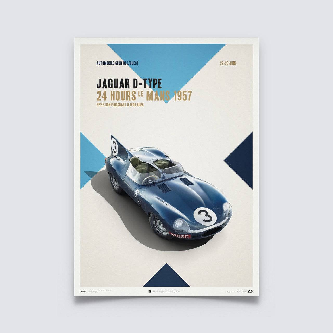Jaguar D Type - Blue - 24h Le Mans - 1957 - Poster