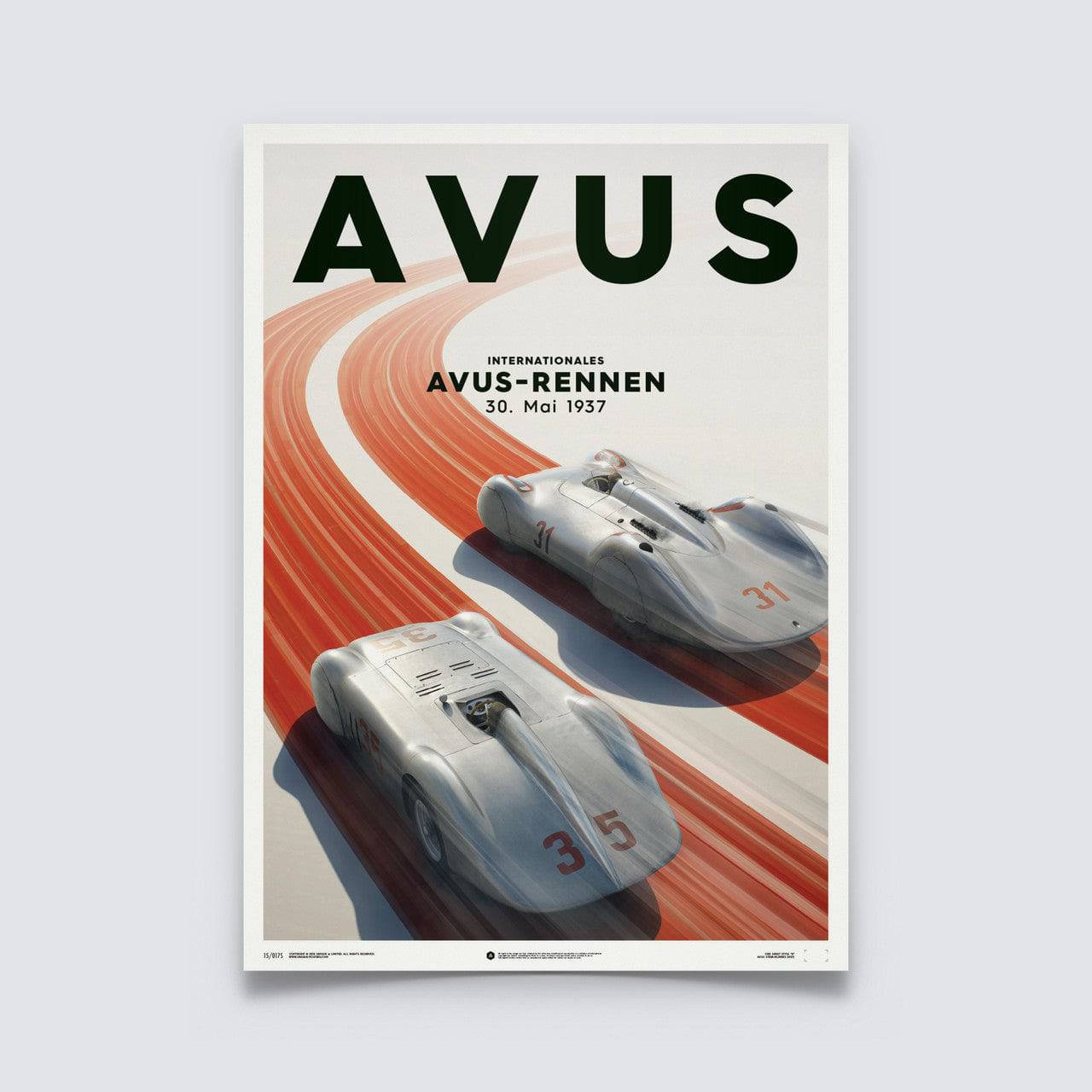 Mercedes Benz & Auto Union  - Silver - Avus - 1937 - Poster