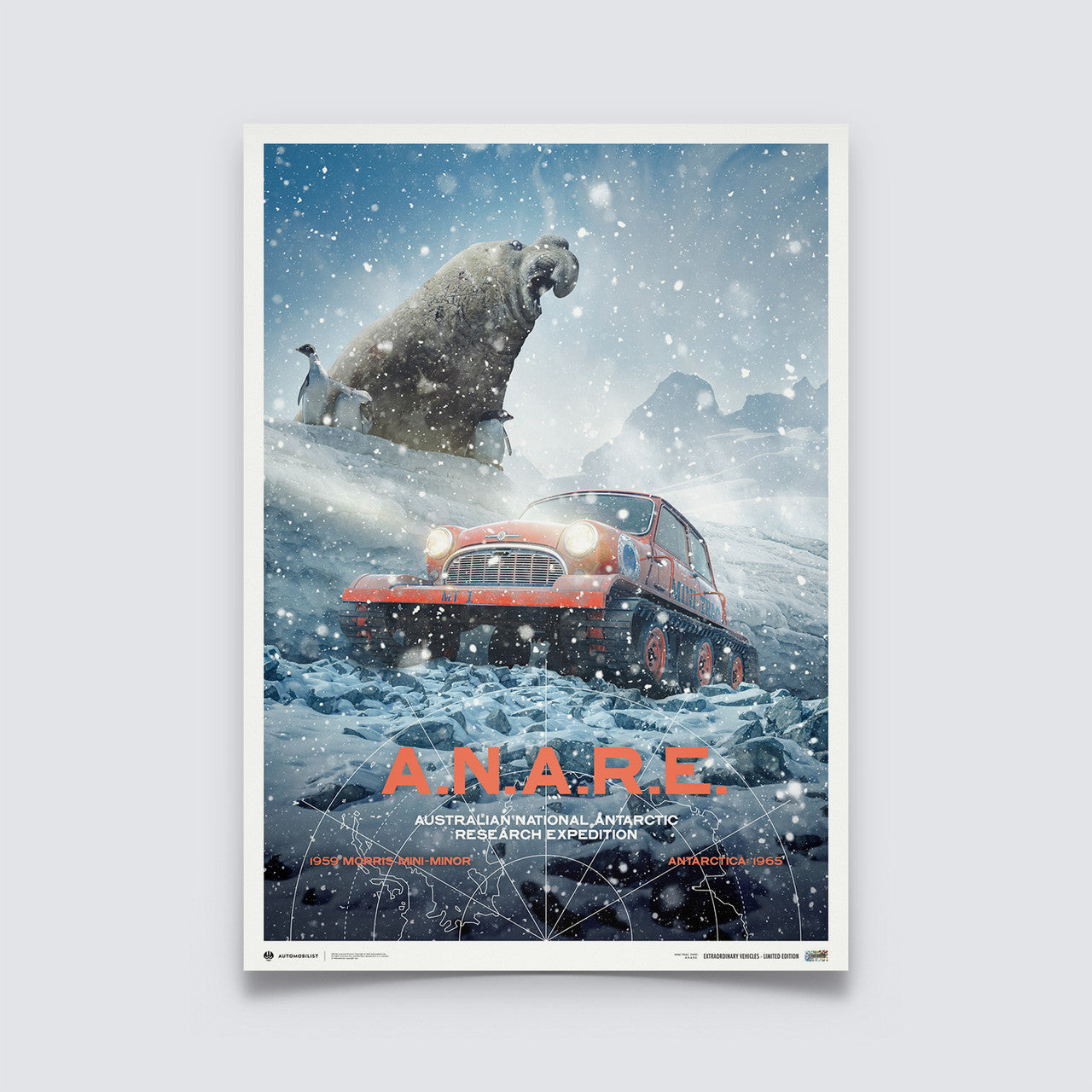 Antarctic Expedition | 1965 Morris Mini-Trac | Classic Car Poster